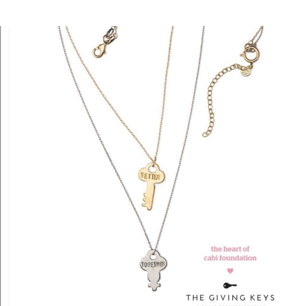 NWOT  CAbi The Giving Keys Necklace - Gold and Silver Key Necklace Set